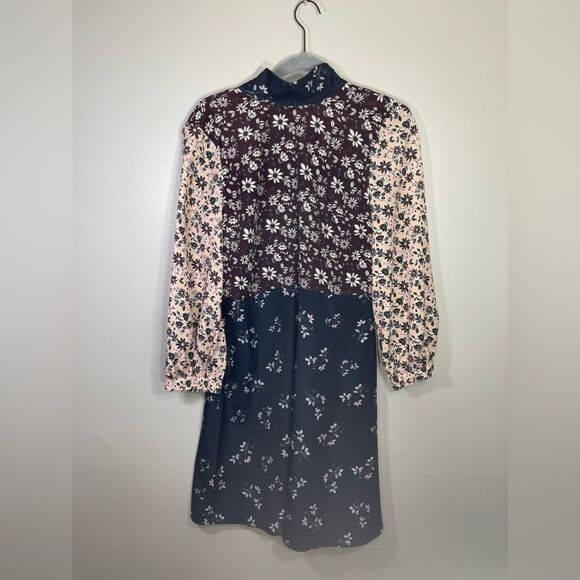 NWT 1901 ColorBlock Floral Mock Neck Mini Dress - Picture 3 of 8